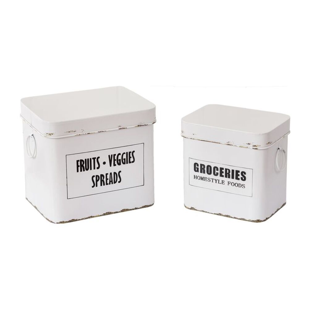 Set of 2 Weathered Finish Farmhouse Design Metal Kitchen Canisters